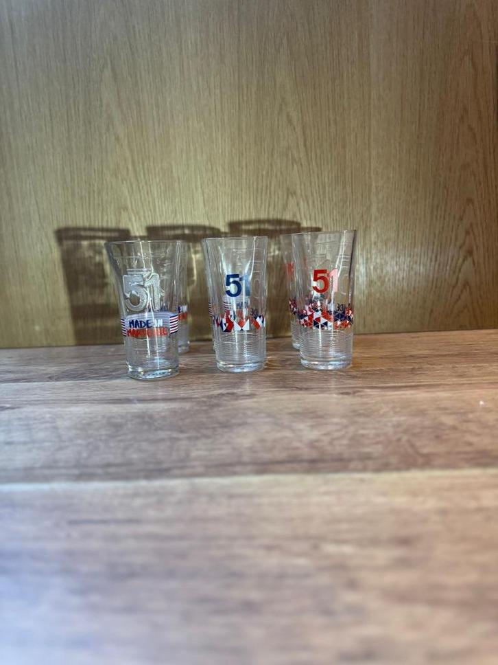 6 Pastis 51 Signature glazen — Made in Marseille — vintage, Huis en Inrichting, Keuken | Servies, Zo goed als nieuw, Glas of Glazen