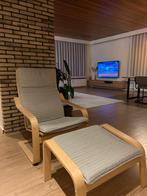 Originele IKEA POÄNG stoel met voetenbank, Huis en Inrichting, Ophalen of Verzenden, Zo goed als nieuw, Grijs, Eén