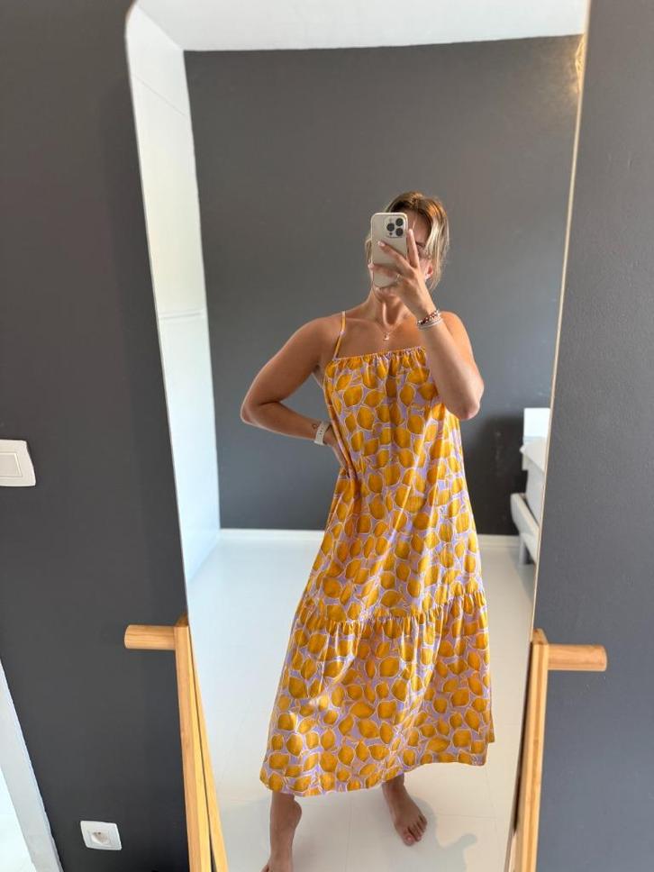 Luchtig paars zomerkleed met citroenen (Terre Bleue - 34), Kleding | Dames, Jurken, Nieuw, Maat 34 (XS) of kleiner, Paars, Onder de knie