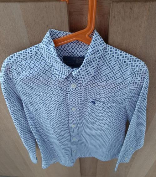 💙 Terre Bleue blauw hemd met motief maat 128, Kinderen en Baby's, Kinderkleding | Maat 128, Zo goed als nieuw, Jongen, Overhemd of Blouse
