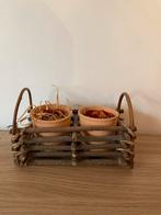 Rustieke houten decoratiemand met 2 terracotta potjes, Huis en Inrichting, Ophalen of Verzenden, Zo goed als nieuw, Hout