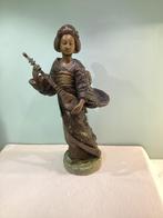 032/Ga. Geisha en bronze avec shamisen, Antiquités & Art, Antiquités | Bronze & Cuivre, Enlèvement