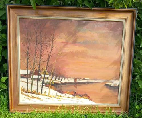 Magnifique grand tableau, paysage d'hiver à vendre !, Antiquités & Art, Art | Peinture | Classique, Enlèvement ou Envoi