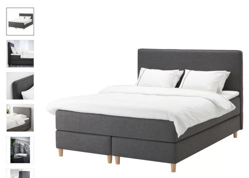 Ikea Dunvik Boxspring, Huis en Inrichting, Slaapkamer | Boxsprings, Zo goed als nieuw, 160 cm, 200 cm, Tweepersoons, Grijs, Ophalen