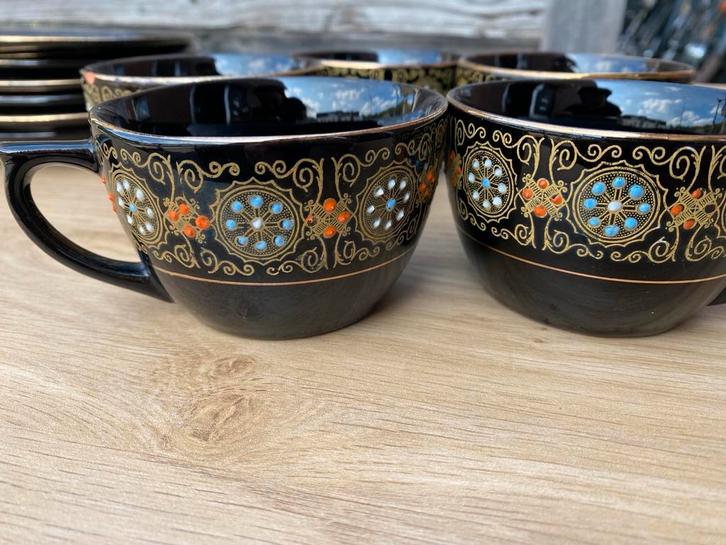 zwarte theeset met kopjes + 4 decoratieve vazen, Antiek en Kunst, Antiek | Vazen, Ophalen