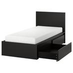 IKEA MALM bed 90x200 met 2 lades zwart + lattenbodem, Ophalen, 100 cm, Eenpersoons, Zwart
