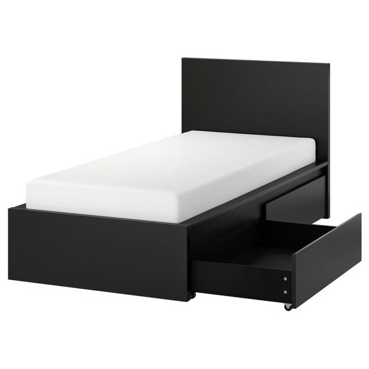 IKEA MALM bed 90x200 met 2 lades zwart + lattenbodem, Huis en Inrichting, Slaapkamer | Bedden, Nieuw, Eenpersoons, 100 cm, 200 cm