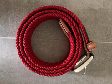 Leather-Trimmed Woven Cord Belt, Red