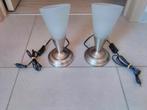 Lampe de table veilleuse avec interrupteur en inox/verre 2 =, Maison & Meubles, Comme neuf, Enlèvement, Verre