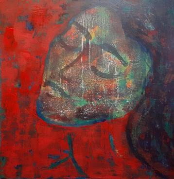 Schilderij: "BERUSTING". 50/50/4 cm. beschikbaar voor biedingen