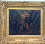 Antieke schilderij op paneel, gesigneerd, Enlèvement