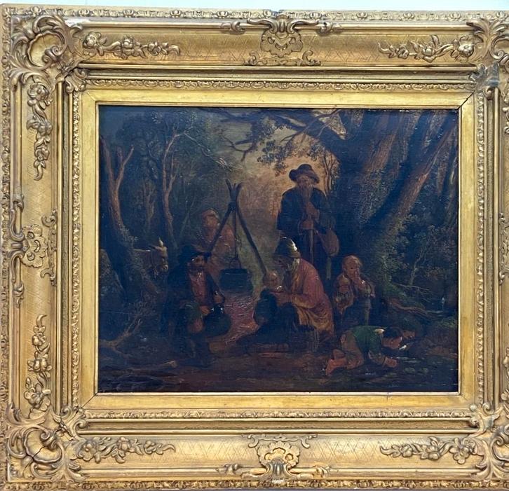 Antieke schilderij op paneel, gesigneerd, Antiquités & Art, Art | Peinture | Classique, Enlèvement