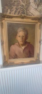 De blonde jongen in roze trui olie schilderij op doek, Ophalen