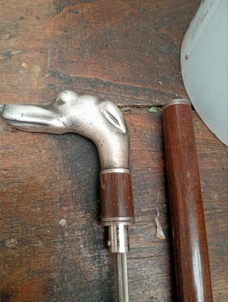 Ancienne superbe canne argent. Lévrier, Antiquités & Art, Curiosités & Brocante