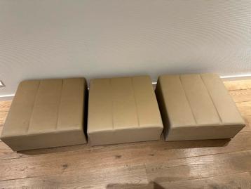 Pouf 3 carrés en cuir beige