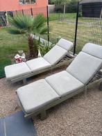 3 ligstoelen met kussens teak, Tuin en Terras, Ophalen, Zo goed als nieuw, Hout, Verstelbaar