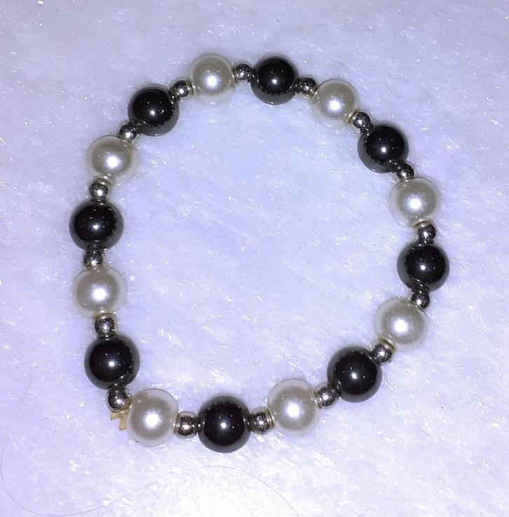 parelarmband vintage witte parels en hematiet, Handtassen en Accessoires, Armbanden, Nieuw, Overige materialen, Wit, Met edelsteen