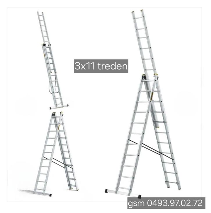 ladders 3x11 treden NU IN PROMO !!!! 220€, Doe-het-zelf en Bouw, Ladders en Trappen, Nieuw, Ladder, 4 meter of meer, Ophalen