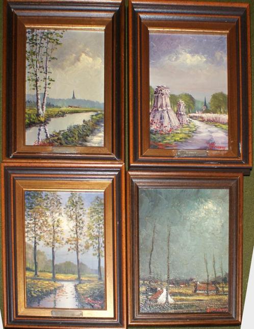 Edgar Heirman (1919-2004): 4 seizoenen (26 x 32 cm), Antiek en Kunst, Kunst | Schilderijen | Klassiek, Ophalen of Verzenden