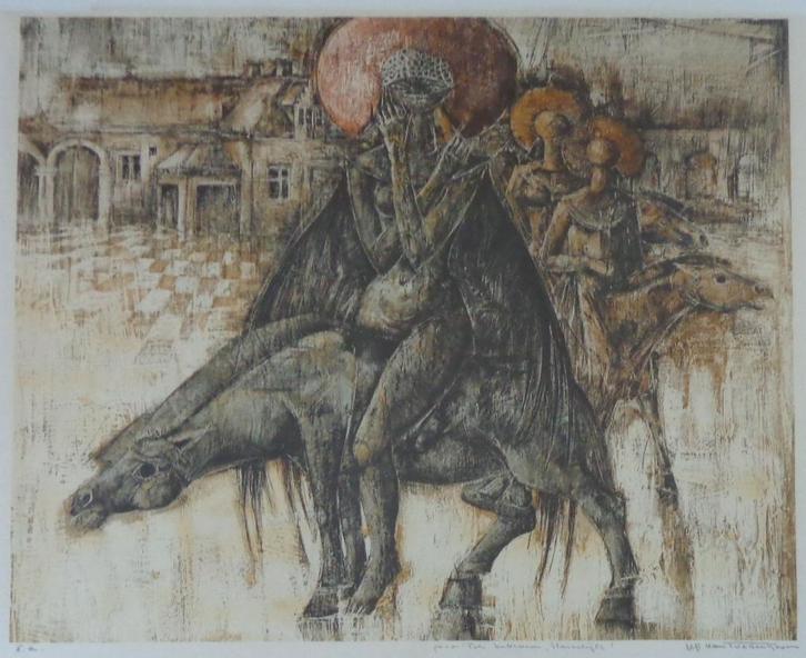 JEF VAN TUERENHOUT / RUITERS / KLEURLITHO / 71x82cm / KADER, Antiek en Kunst, Kunst | Litho's en Zeefdrukken, Ophalen