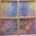 ONLEESBAAR / LOT 4 STUKS / OLIEVERF PAPIER / 32x32cm / KADER, Antiek en Kunst, Kunst | Schilderijen | Modern, Ophalen of Verzenden