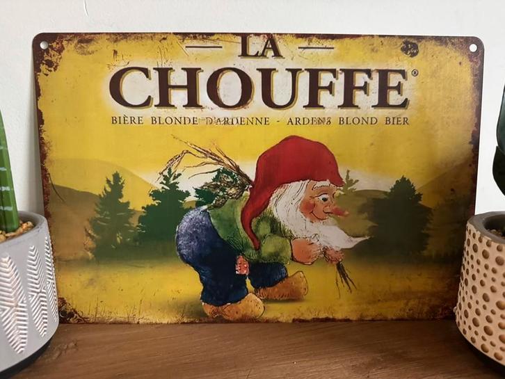 Metalen reclamebord La Chouffe, Verzamelen, Biermerken, Nieuw, Reclamebord, Plaat of Schild, Ophalen of Verzenden