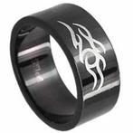 Bague Tribal en acier inoxydable noir - SOLDES !, Bijoux, Sacs & Beauté, Bagues, Neuf, Enlèvement ou Envoi, Fer ou Acier, Homme