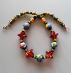 Vintage millefiori dames ketting met lampworkt glas op leer, Nieuw, Overige materialen, Blauw, Ophalen of Verzenden