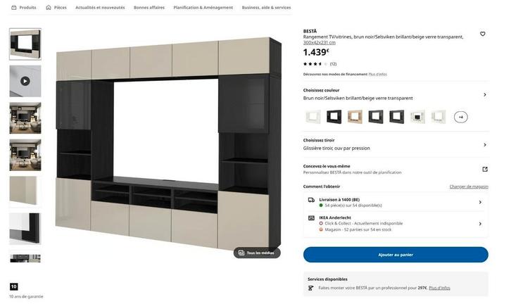 Meuble TV BESTA IKEA avec rangements et vitrines, Huis en Inrichting, Kasten |Televisiemeubels, Zo goed als nieuw, 200 cm of meer