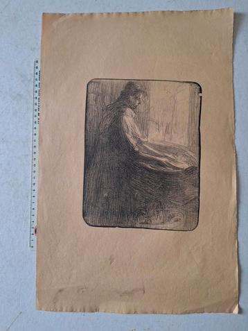 Symbolistische litho Vrouw zittend aan het venster beschikbaar voor biedingen