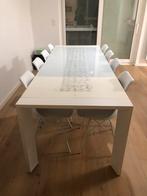 Witte eettafel met glazen blad, Huis en Inrichting, Tafels | Eettafels, Ophalen, Gebruikt, 50 tot 100 cm, Vijf personen of meer