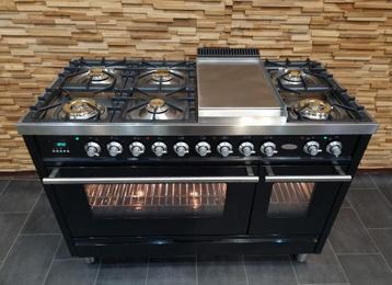 🔥Luxe Fornuis Boretti 120 cm hoogglans zwart 7 pits 2 ovens