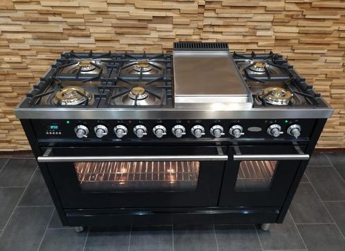 🔥 Poêle de luxe Boretti 120 cm noir brillant 7 brûleurs 2 f, Electroménager, Cuisinières, Comme neuf, Autoportant, 5 zones de cuisson ou plus