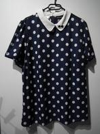 Blauwe blouse met witte stippen en broche „Brillen” (48/50), Kleding | Dames, Blouses en Tunieken, Gedragen, Blauw, Maat 46/48 (XL) of groter