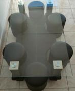 Glazen salontafel met 6 stoeltjes., Ophalen, Zo goed als nieuw