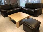 Zetel echt leder 3 zit- 2 zit - poef, Maison & Meubles, Enlèvement, Utilisé, Cuir