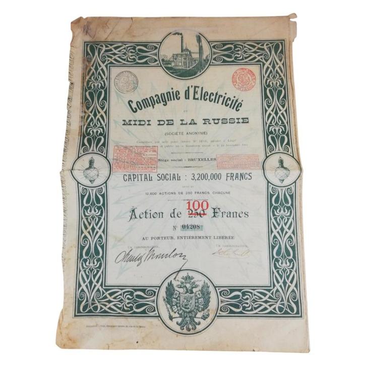 Obligation - SOCIÉTÉ D'ELECTRICITÉ DU MIDI DE LA RUSSIE, Antiquités & Art, Curiosités & Brocante, Enlèvement ou Envoi