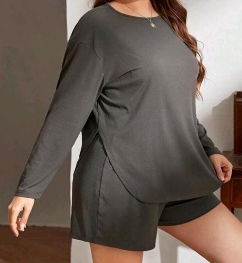 Zomer pyjama met lange mouwen en degelijk een Crop Top Kleur, Kleding | Dames, Grote Maten, Zo goed als nieuw, Overige typen, Grijs