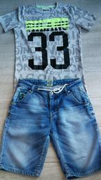 Jeansshort + T-shirt - Vingino - maat 152, Kinderen en Baby's, Kinderkleding | Maat 152, Jongen, Ophalen of Verzenden, Zo goed als nieuw