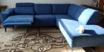 Prachtige blauwe L-vormige zetel met relaxfunctie, 250 tot 300 cm, Modern, Stof, 75 tot 100 cm