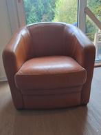 Oranje lederen zeteltje, Huis en Inrichting, Fauteuils, Ophalen, Gebruikt, Leer