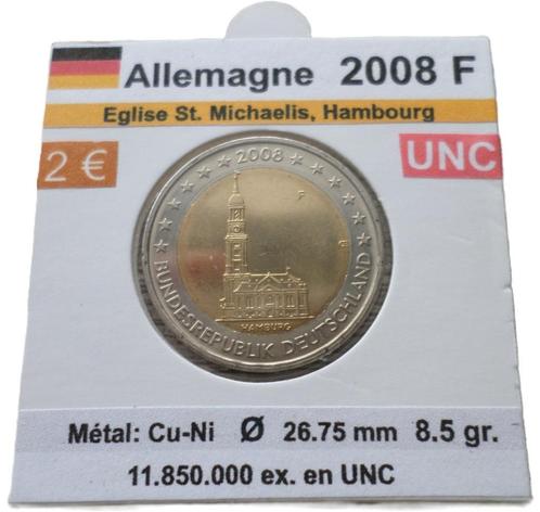 ALLEMAGNE 2 euros HAMBOURG année 2008 F UNC, Timbres & Monnaies, Monnaies | Europe | Monnaies euro, Monnaie en vrac, 2 euros, Allemagne