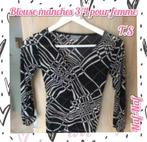 Blouse manches 3/4 pour femme-Noir et crème-Naf-Naf-T.S, Zwart, Ophalen of Verzenden, Maat 36 (S), Naf Naf