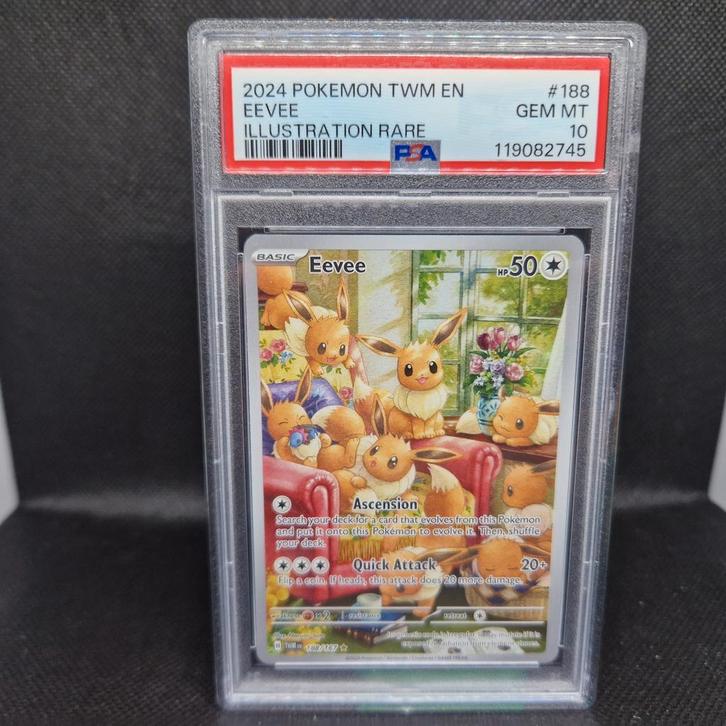Eevee Illustration Rare TWM EN PSA 10, Hobby en Vrije tijd, Verzamelkaartspellen | Pokémon, Zo goed als nieuw, Ophalen of Verzenden