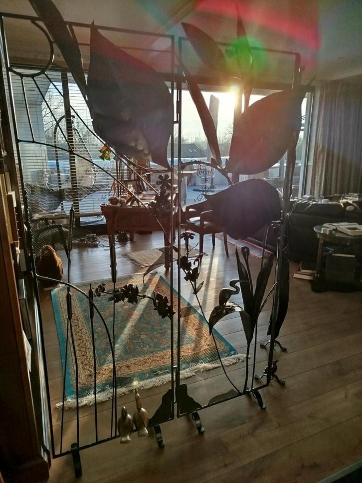 Smeedijzeren uniek kamerscherm. 185 x 185 cm., Antiek en Kunst, Kunst | Designobjecten, Ophalen