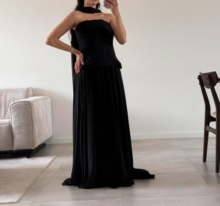 gala jurk, Kleding | Dames, Jurken, Zo goed als nieuw, Maat 36 (S), Zwart, Onder de knie, Ophalen