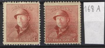 BELGIQUE 1919 OBP/COB 168 +168A MG disponible aux enchères