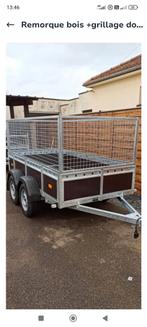 Remorque NEUVE doubles essieux 2m60 1m30 avec rehausses gril, Enlèvement, Neuf