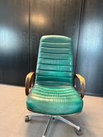 Vintage lederen bureaustoel, Huis en Inrichting, Ophalen, Gebruikt, Groen, Bureaustoel