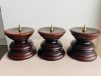Set 3 houten kandelaars met metalen piek, Ophalen of Verzenden
